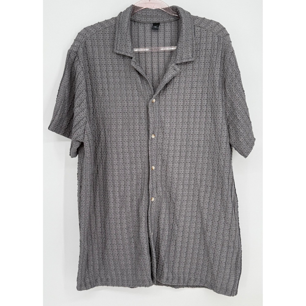 Manfinity‎ Mens Grey Textured Knit Short Sleeve Camp Collar Shirt Sz XXL